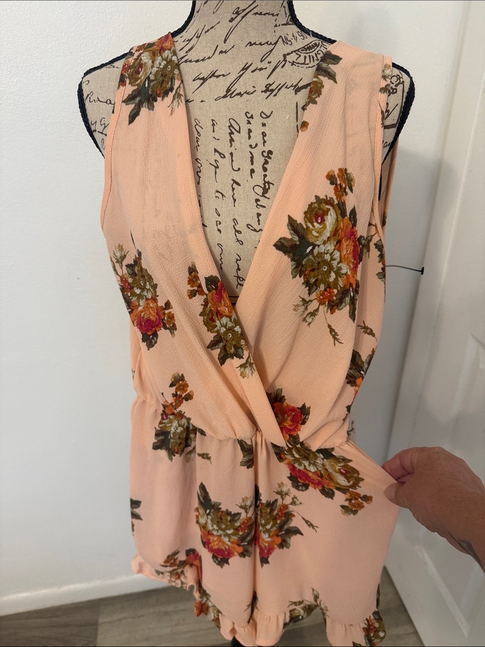 Fashion Nova Peach Floral Deep V Romper